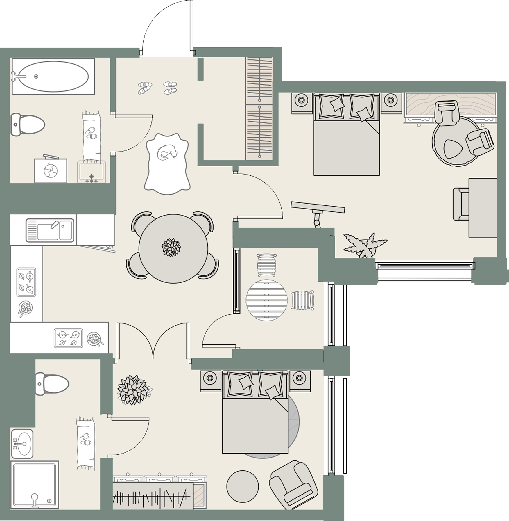 Европланировка 3Е 48,93 м²