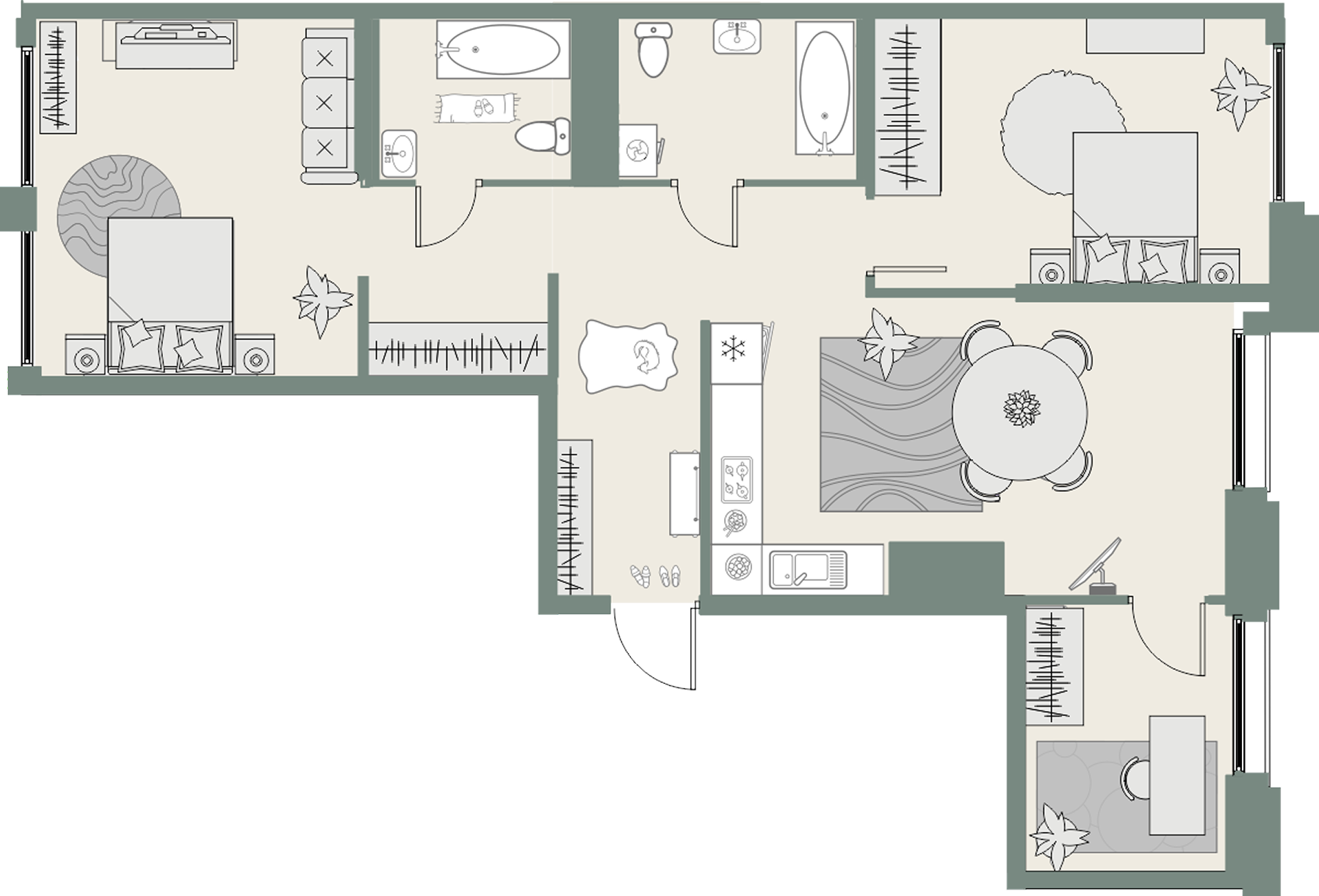 Европланировка 3е 75,92 м²